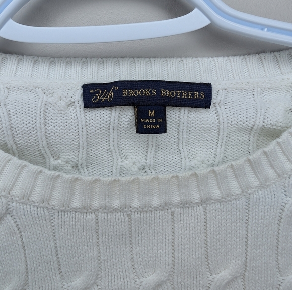 Brooks Brothers 346 White Cable Knit Crew Neck Sweater Women Medium - Picture 3 of 10